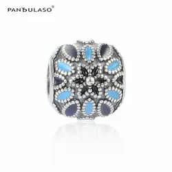 Pandulaso голубой эмалью собор Blossom бусины для изготовления ювелирных изделий Fit оригинальный талисманы Серебро Браслеты и браслеты Ювелирное