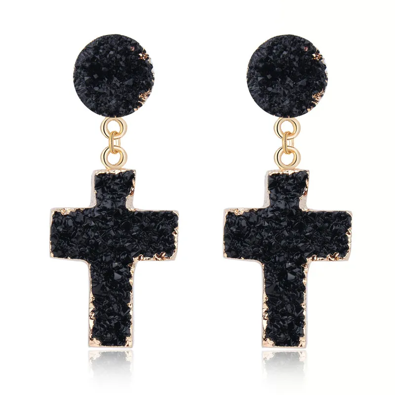 

Dayoff Bohemia Resin Pink Black Earring Women Jewelry Geometric Round Cross Drop Dangle Earrings Long Christmas (no pink)E792