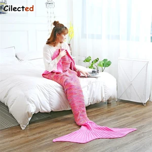 Одеяло с хвостом русалки, клетчатое теплое шерстяное вязаное одеяло на диване, кровать для чтения, одеяло для взрослых, Осеннее - Цвет: B41T06