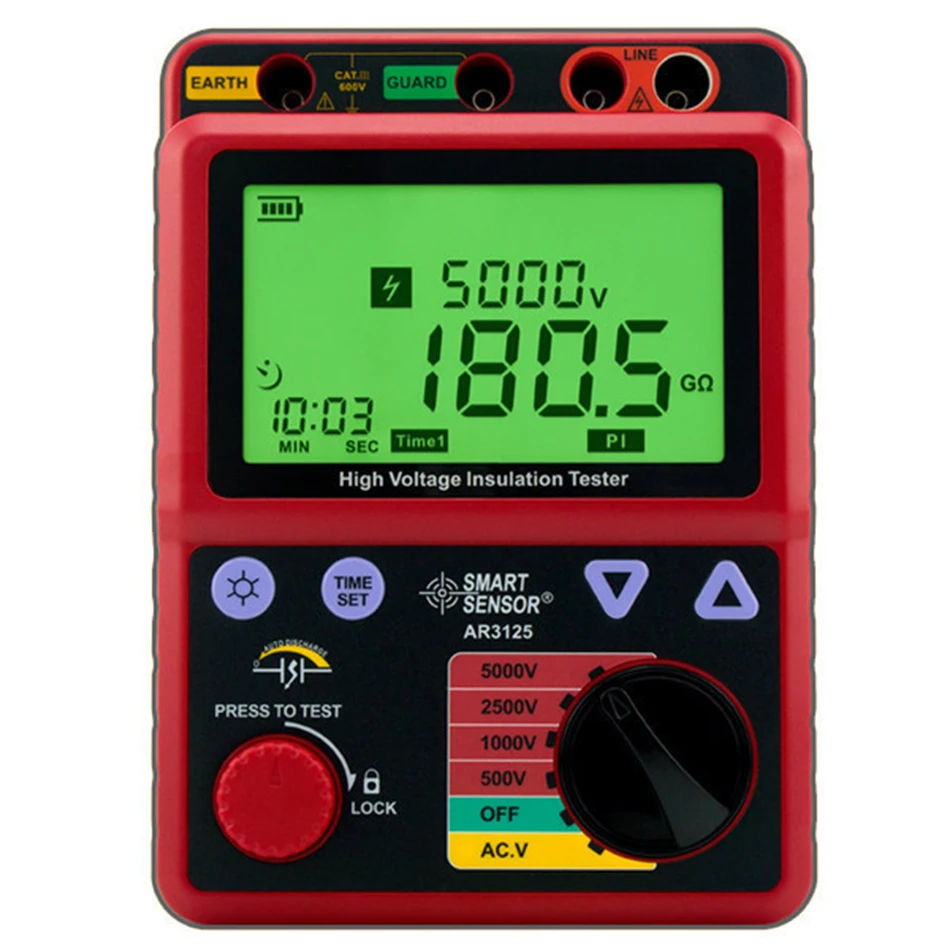 

Smart Sensor AR3125 500~5000V Megohmmeter High Voltage Insulation Resistance Tester Megger