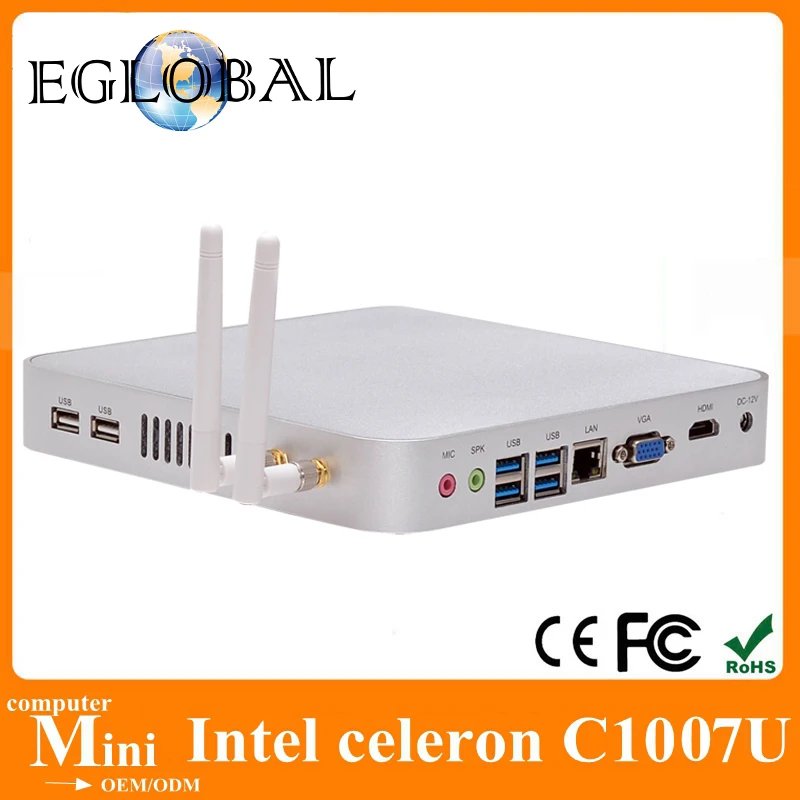 Free shipping Intel Celeron 1007U fanless mini pc with windows xp 4g