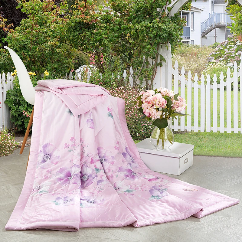 

Floral Style Pink Flowers Quilting Summer Comforter Quilt Stitching Modal Fabric Polyester Filler Twin Queen Air-Condition