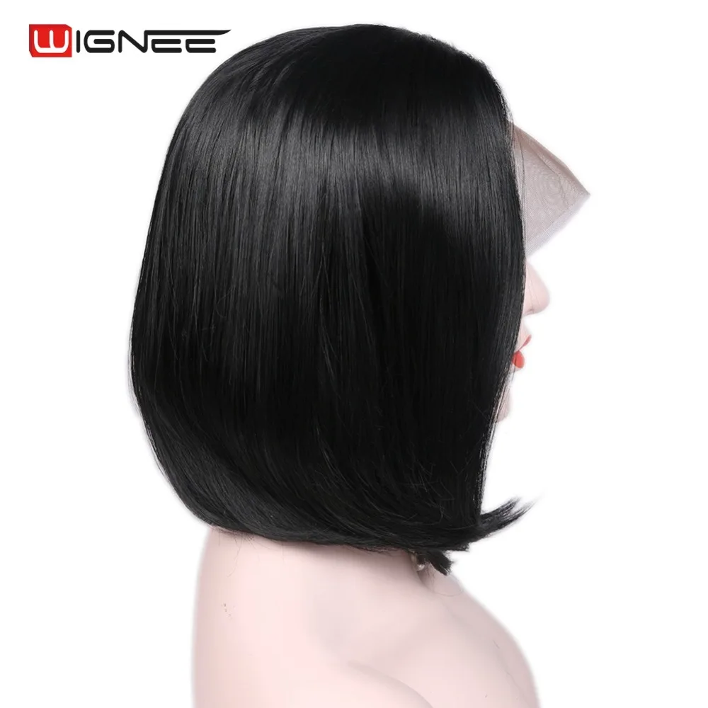 

Wignee Short Lace Front Synthetic Hair Wigs For Women High Density Bob Wig Natural Black Straight Hair 2019 New Soft Machine Wig