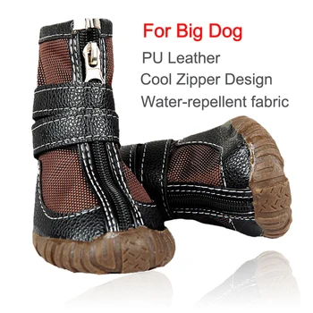 

Large Dog Boots Waterproof Pu Leather Cool Zipper Design Water-repellent Fabric Shoe For Big Dog Shoes Dog Waterproof Dogs Boots