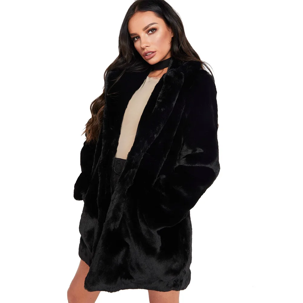 Осенне-зимнее женское пальто размера плюс, повседневное однотонное пальто из искусственного меха, женское винтажное пальто с длинным рукавом, меховые куртки casaco feminino
