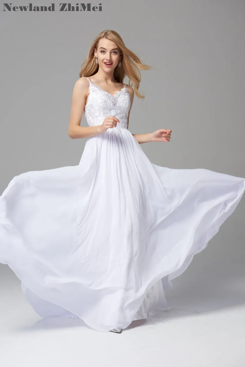

Elegant Beach Bride Dress Sexy Spaghetti Straps Backless Long Chiffon Wedding Gowns Simple Design 2018 abiti da sposa