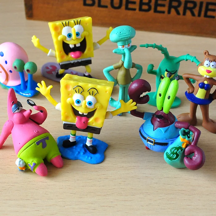 

8pcs/lot Spongebob Action Figures Doll Patrick Star Squidward Tentacles Crab Boss Fish Tank Cake Decoration Kids Gift Toys