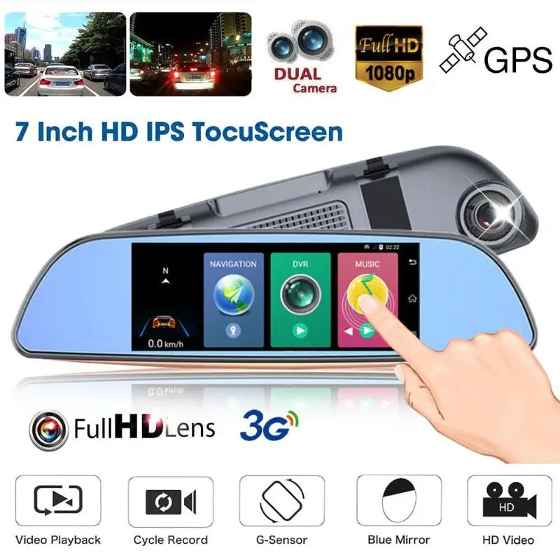 

1Pcs 7 Inches Bluetooth 3G WiFi Android Car Auto Rearview Mirror DVR GPS Dash Cam DVR Dash Camera English User Manual GPS Module