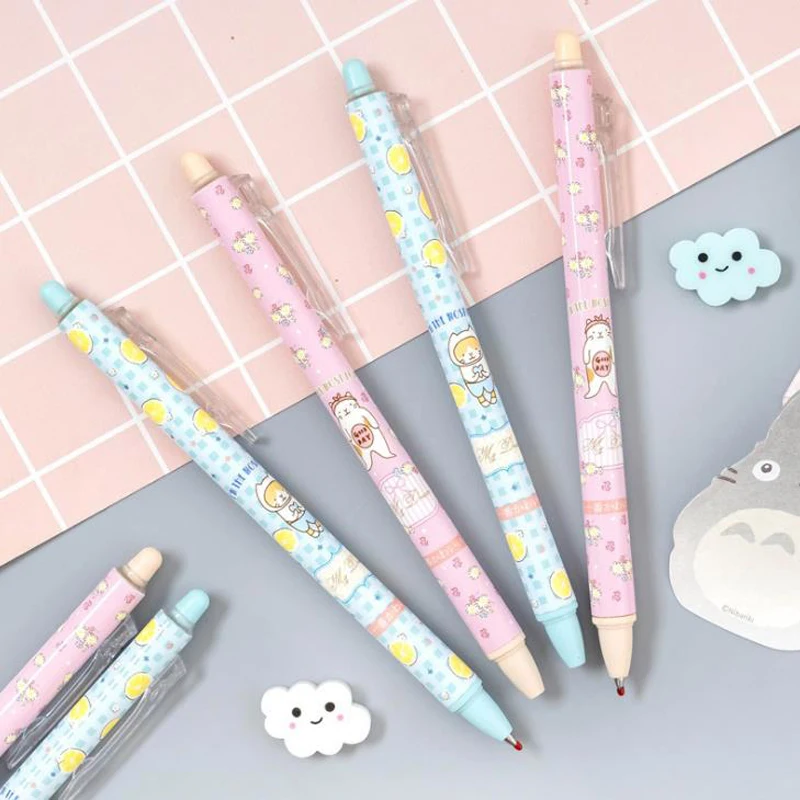 

2 Pcs/set Kawaii 0.5mm Fruit Cats Plastic Erasable Gel Pens Blue Ink Rollerball Pen Stationery School Office Supply