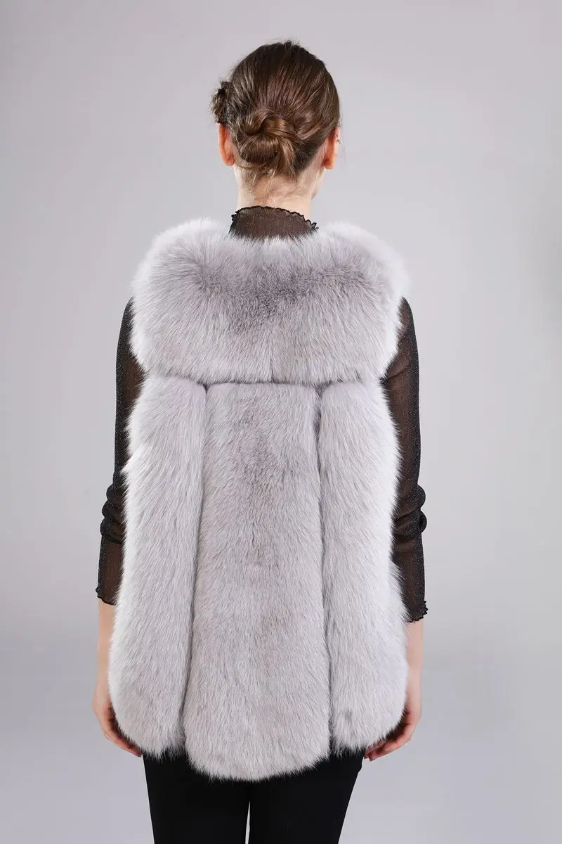 Top New arrival lady natural fox fur vest real fur waistcoat thick warm fashion medium long jacket 20