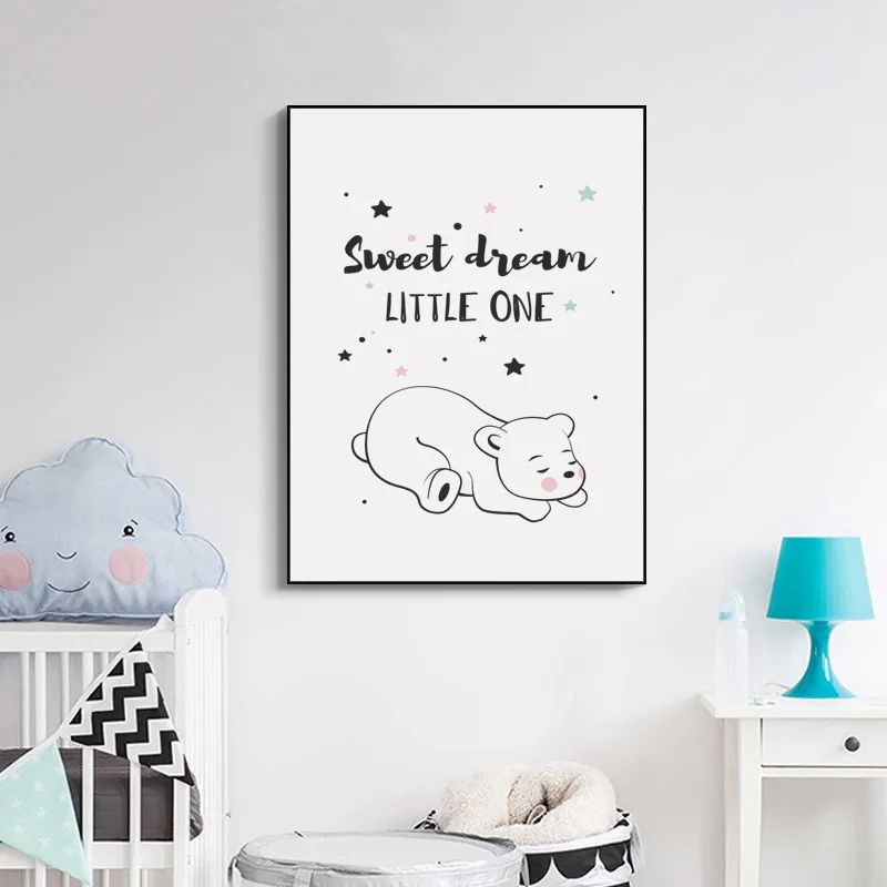 Simple-And-Cute-Cartoon-Star-Rain-Cloud-Bear-Canvas-Art-Painting-Prints-Poster-Picture-Wall-Baby (3)