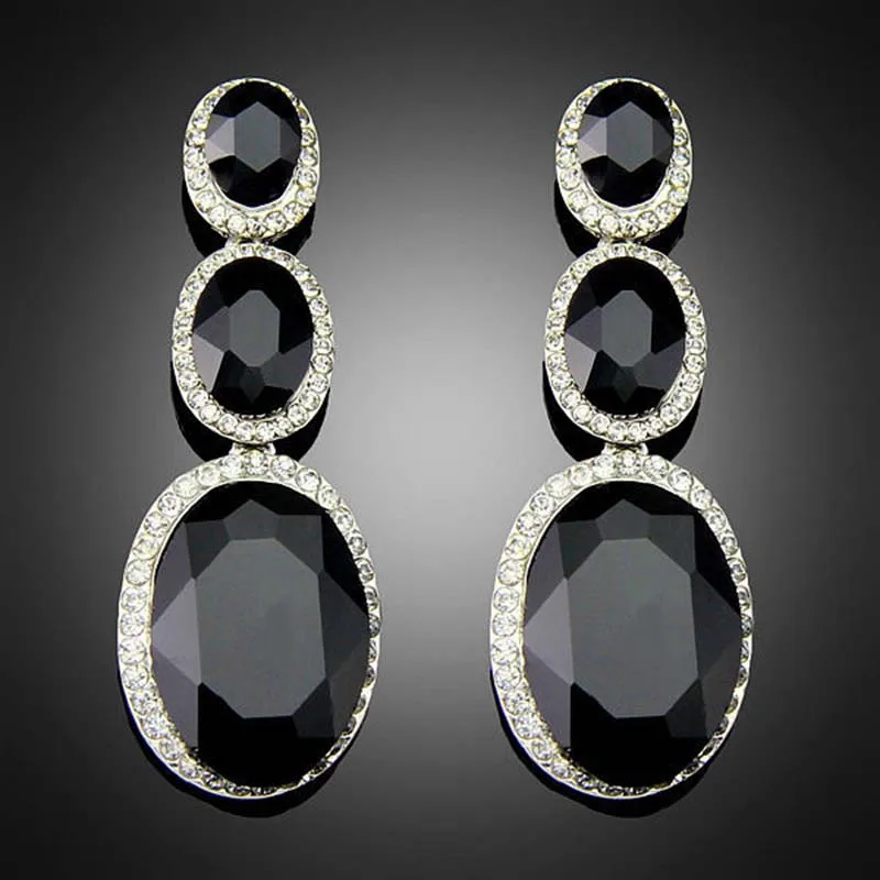 Vintage Noir élégant Crystal Drop Dangle Earring Ear Stud Fashion Jewelry Gift