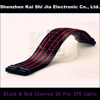 

12" Single Sleeved Black & Red 24-Pin ATX Female to Male Power Extension Cable