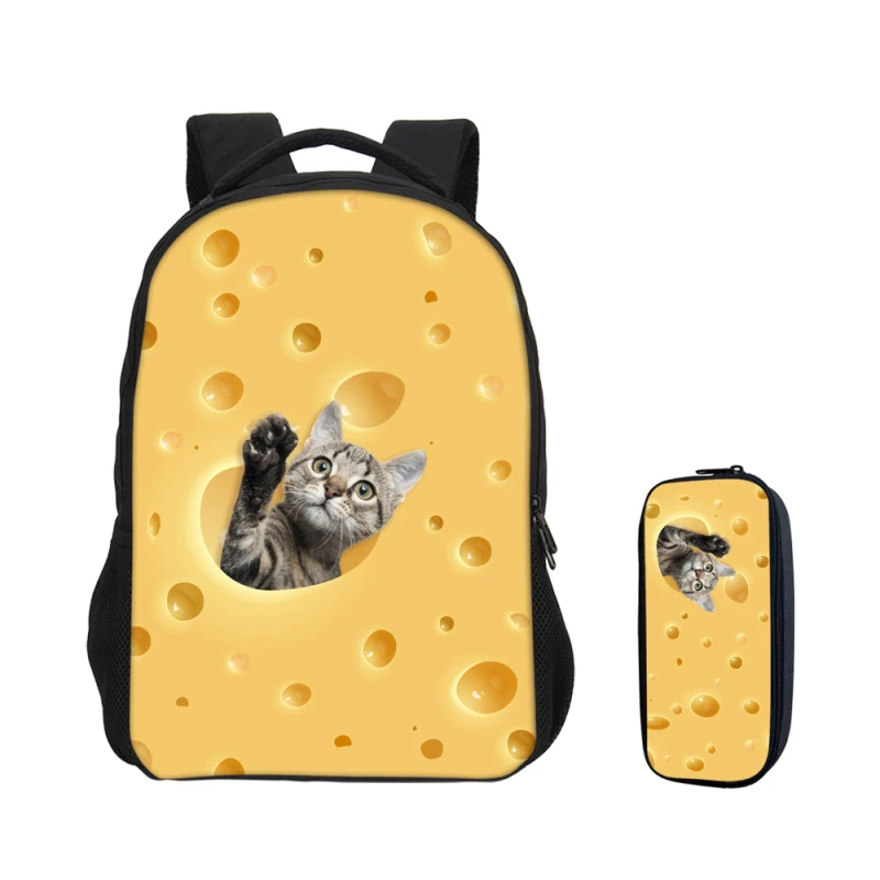 

VEEVANV 2018 2Pcs /Set Hamsters cat Cheeses Print Cute Kawai Backpacks For teenage girls Pencil Case Mochilas Kids School Bag