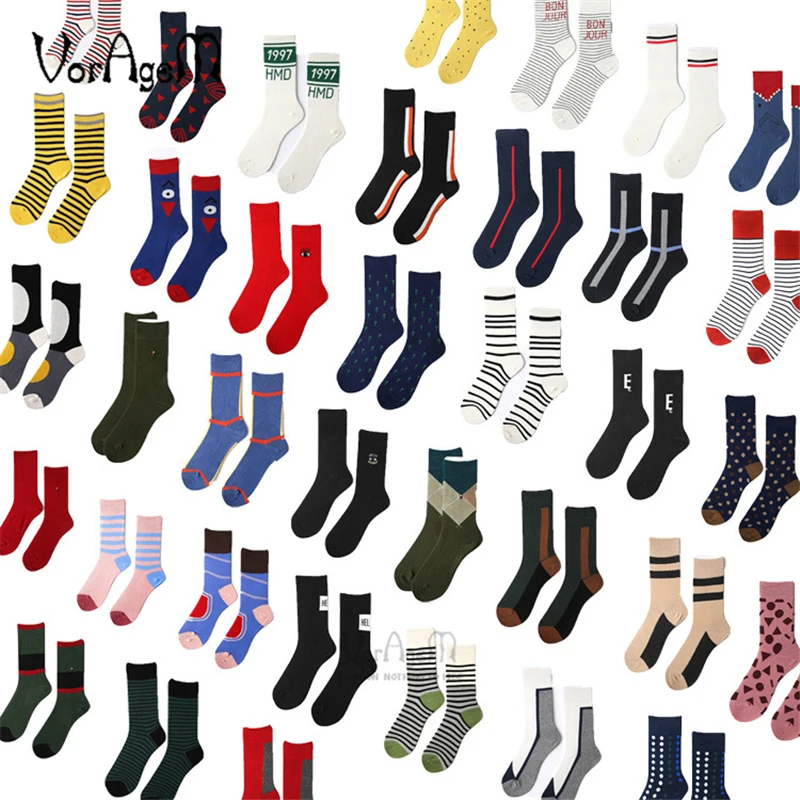 

New Casual Combed Cotton Socks for Men Tend Harajuku Street Hip Hop Funny Happy Socks Men's Colorful Stripe Pattern Long Socks