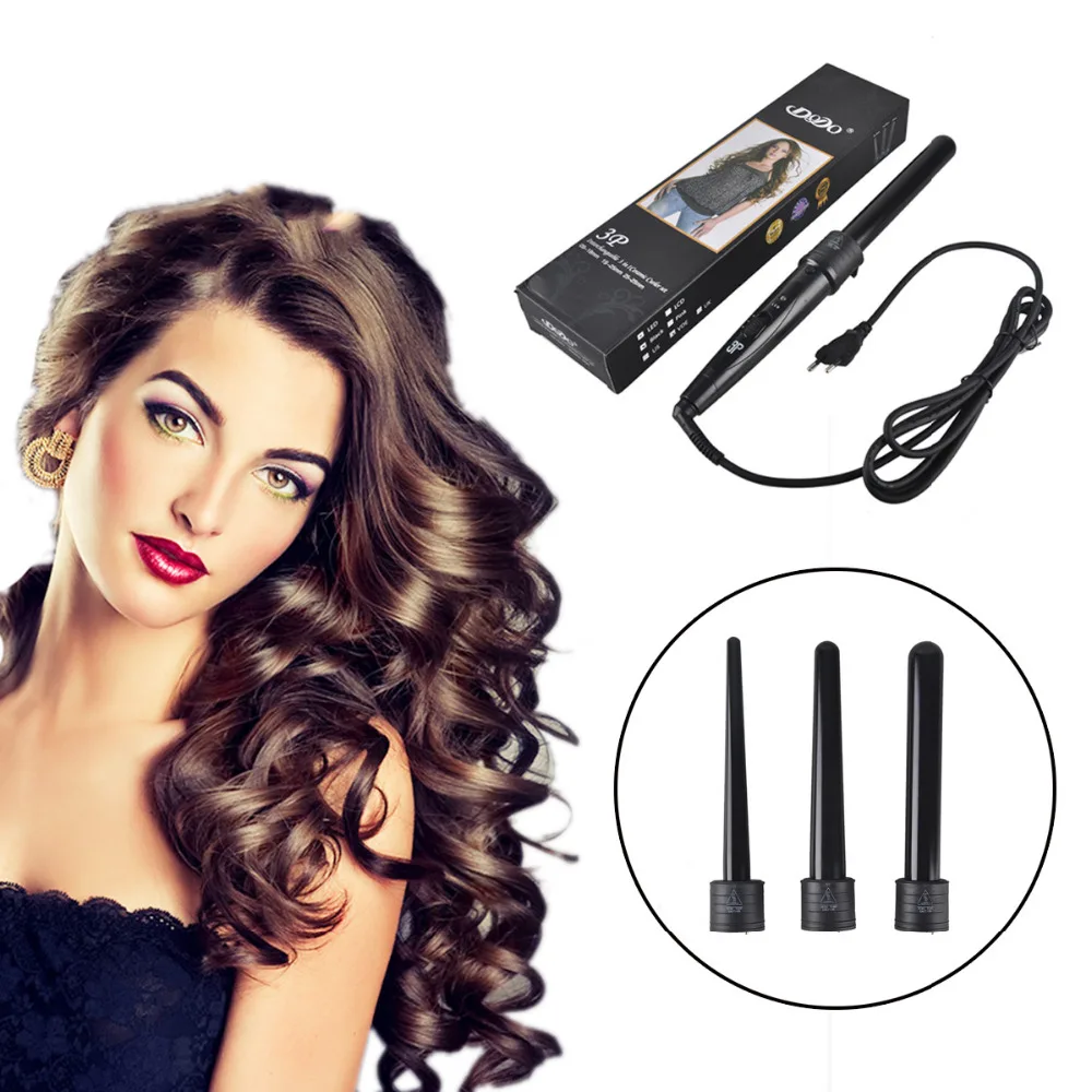 

Professional Curling Wand Interchangeable 3 Parts Clip Iron Tourmaline Ceramic Package Hair Curler Set Hair Styling Tools Kits