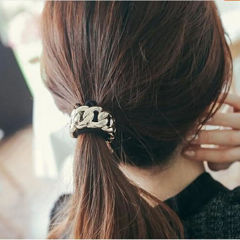 Модная женская повязка на голову в Корейском стиле с металлической цепочкой, эластичная резинка для волос
