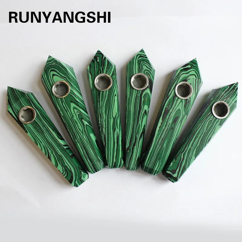 

Runyangshi Green Malachite Smoking pipe Crystal Quartz Stones Tobacco Holder Cigarette Filters Party YK49