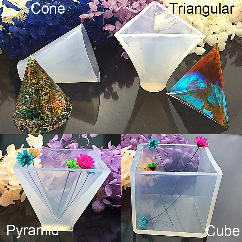 

1PC Cube/Pyramid/Cone/Triangular UV Resin Mold Liquid Silicone Molds for Making Jewelry Handcraft Pendant Tools