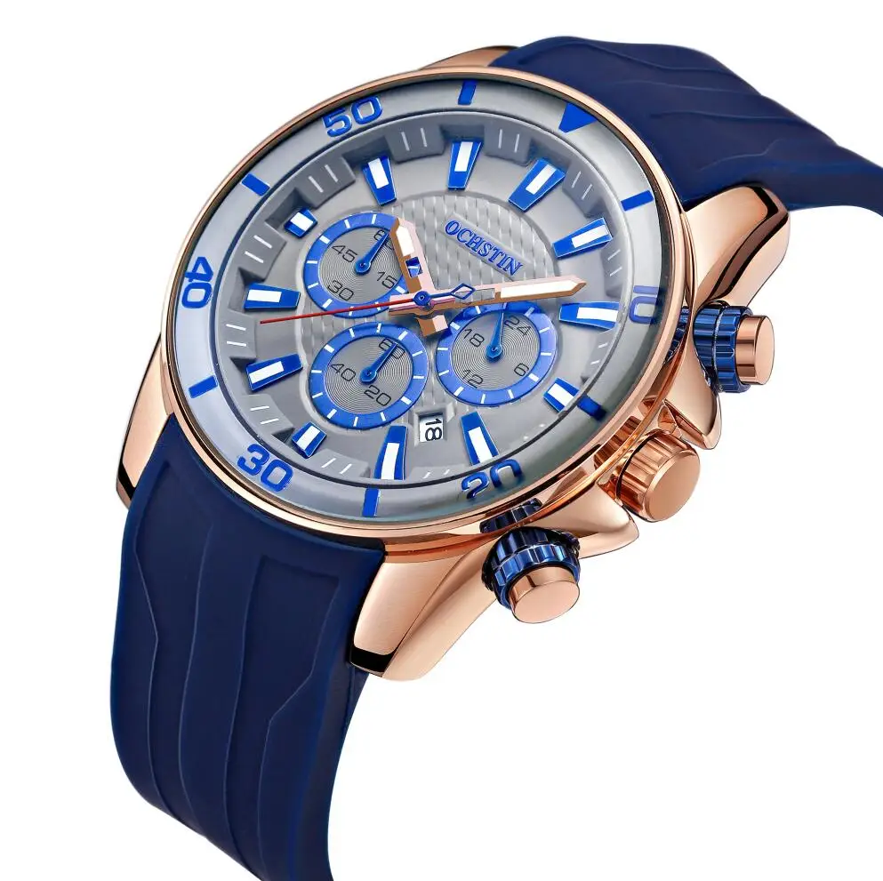 ochстин Бизнес Кварцевые часы Топ бренд класса люкс силиконовый мужские часы водонепроницаемые мужские наручные часы Мужские часы Relogio Masculino - Цвет: Blue gray