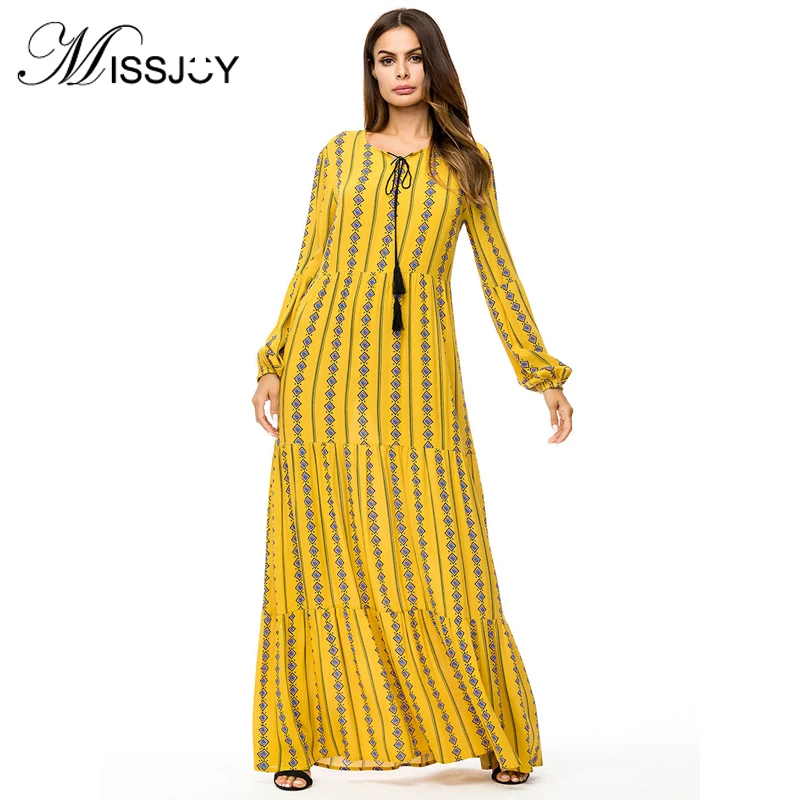 Модное женское платье MISSJOY в мусульманском стиле с длинным рукавом и