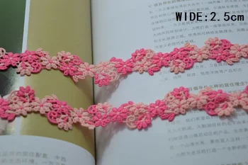 

Free shipping wide 2.5cm(15yards/lot) pink Lace for Fabric Home Furnishing Warp Knitting DIY Garment Accessories Flower Lace