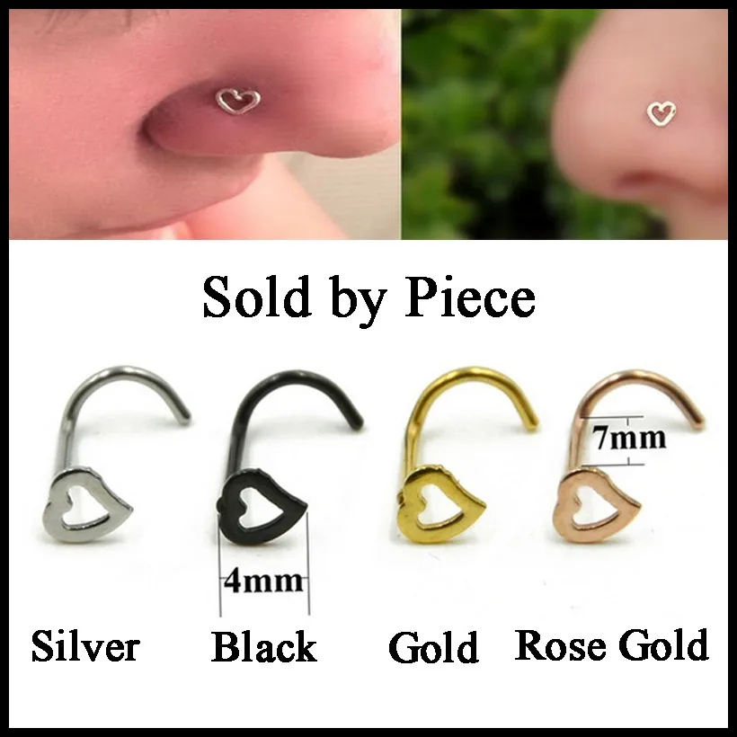 Fashion 316l Surgical Steel With Hollow Heart Nose Stud Rings Assorted