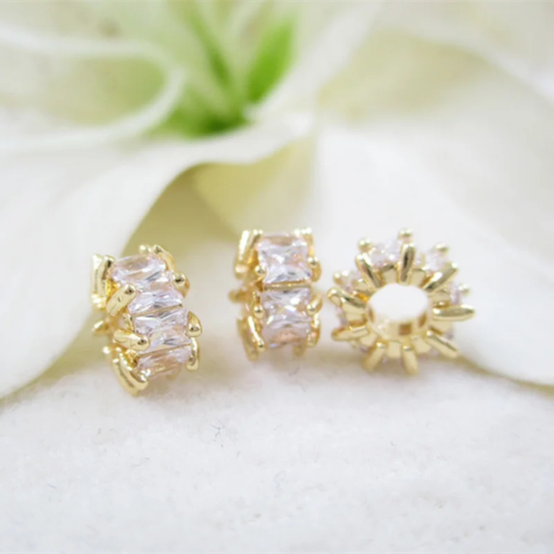 

K color Gold color filled Zircon large hole spacer roll Beads for DIY jewelry bracelet accessories 9mm 3pcs