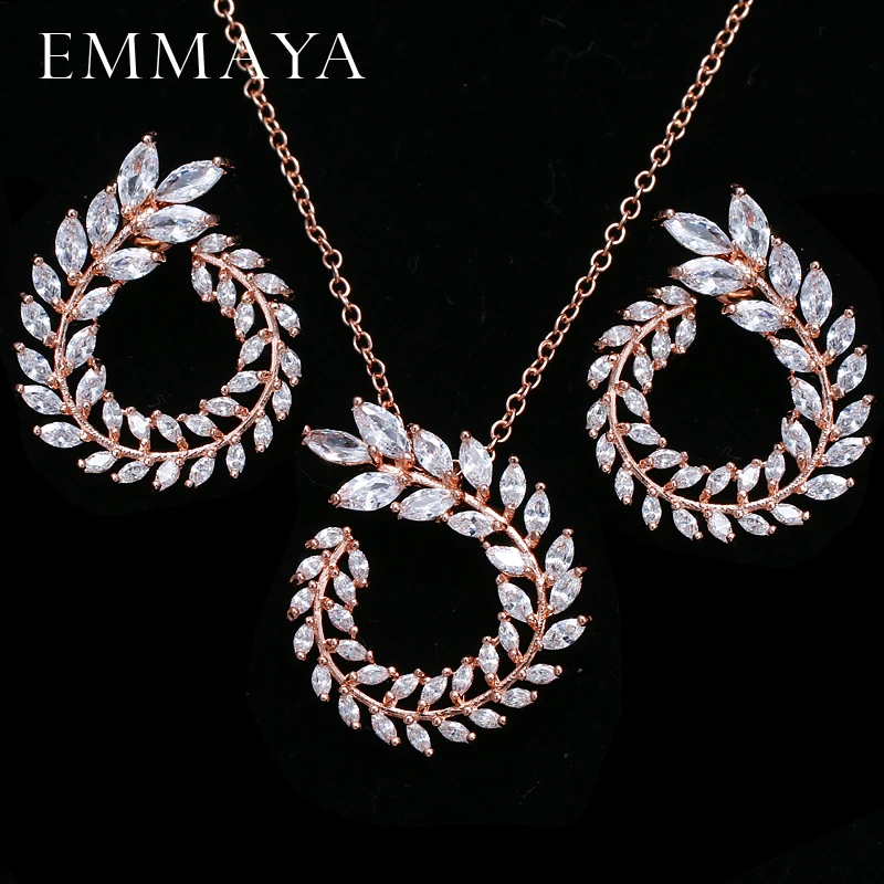 EMMAYA Модный женский кулон ожерелье и серьги ювелирные изделия сверкающий AAA CZ камень Ювелирные наборы для женщин