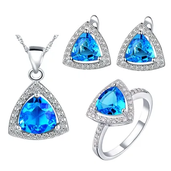 

Pendant necklace Earrings 925 suits blue zircon crystal suit triangular tricolor optional tail clearance popular in RING