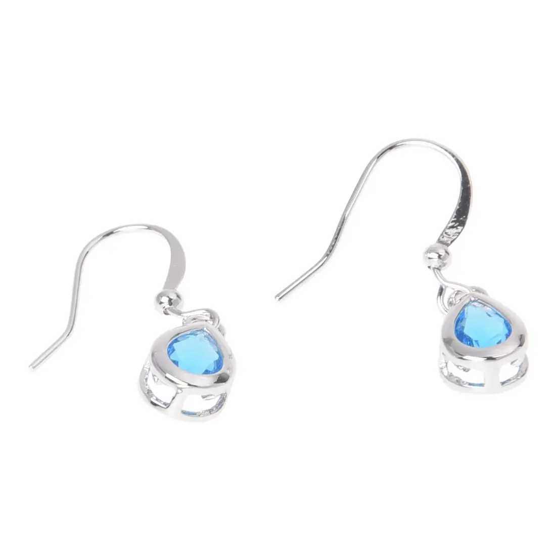 

Pair Earrings Dangle Hook Blue Teardrop Rhinestone White Gold Vintage