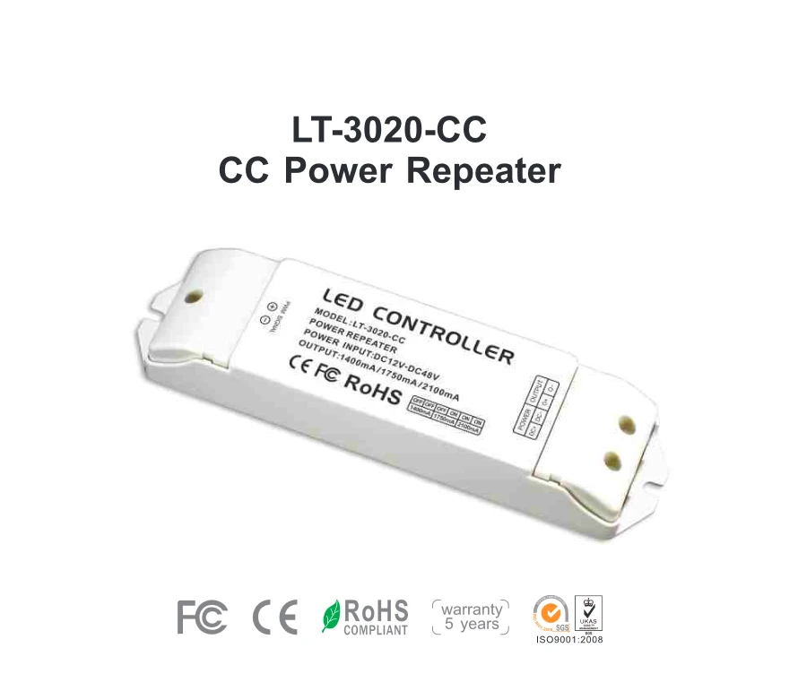 

LT-3020-CC CC Led Power Repeater(amplifier);DC12-48V input;CC 1400/1750/2100mA 3 in *1CH output for cob led/led panel light
