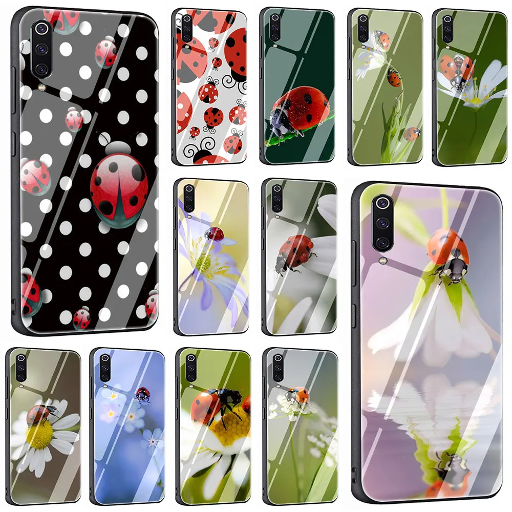 

ladybug lady bug insect Tempered Glass Phone Cover Case For Xiaomi Mi 8 9 Redmi 4X 6A Note 5 6 7 Pro Pocophone F1