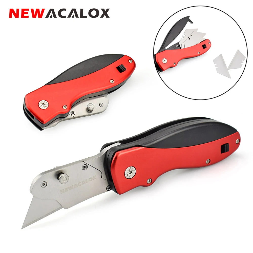 NEWACALOX Folding Utility Knife with 5PC Extra Blades Hand Tool for Pipe Cable Cutter Safety