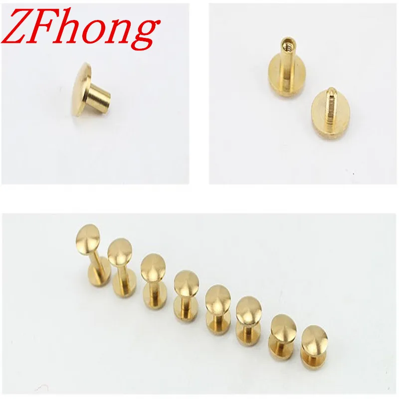 50pcs 4 10mm Luggage Leather belt Brass Craft Solid Screw Rivet Double Cambered Head Belt Rivets