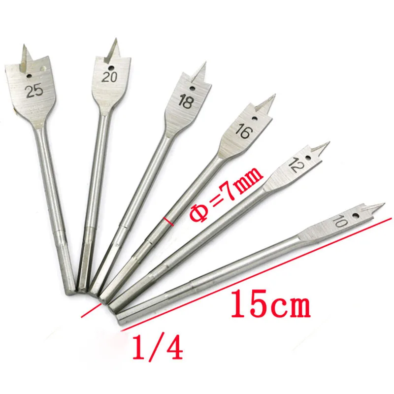 

6pcs Full Steel Hex Shank Spade Flat Wood Drill Bit Set for Metal High Speed Steel Wood Drilling Power Tools Kit