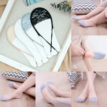 

Hirigin Women Sexy Cotton Lace Half Feet Antiskid Invisible Liner No Show Low Cut Sling Socks