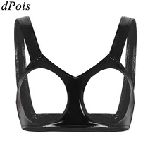 Женские открытые чашечки, бюстгальтер, Топ для женщин, s, v-образный вырез, нижнее белье, Wetlook, искусственная кожа, без рукавов, обнажает грудь, бикини, топы для девушек, нижнее белье