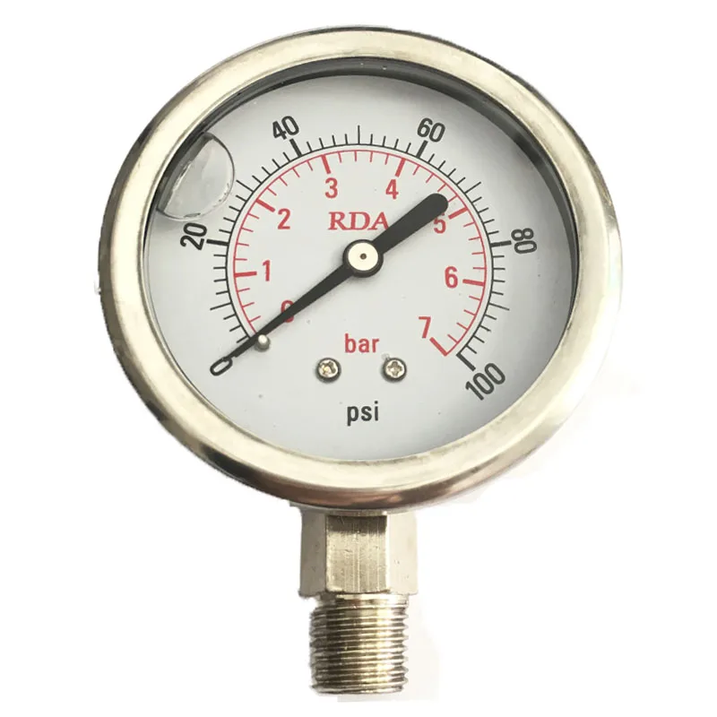 0 100 PSI 7Bar Stainless Steel Liquid Filled Pressure Gauge