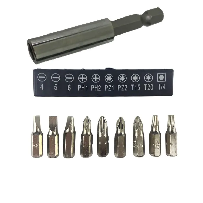 

High quality 10pcs electric screwdriver Slotted Phillips cross cutter head combined set charging drill extension rod star torx