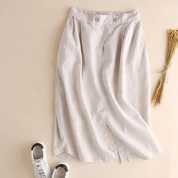 

Women's Cotton & Linen Slim office Skirt Summer Midi Pencil Skirt
