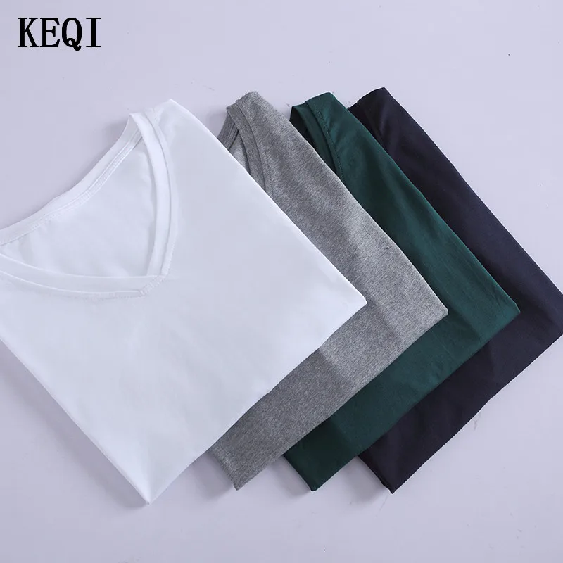 

KEQI 2017 New Autumn Solid Color Sexy V Neck Long Sleeve T-Shirt Women Korean Style Slim Female Lady Tee Shirt Tops 1805-1