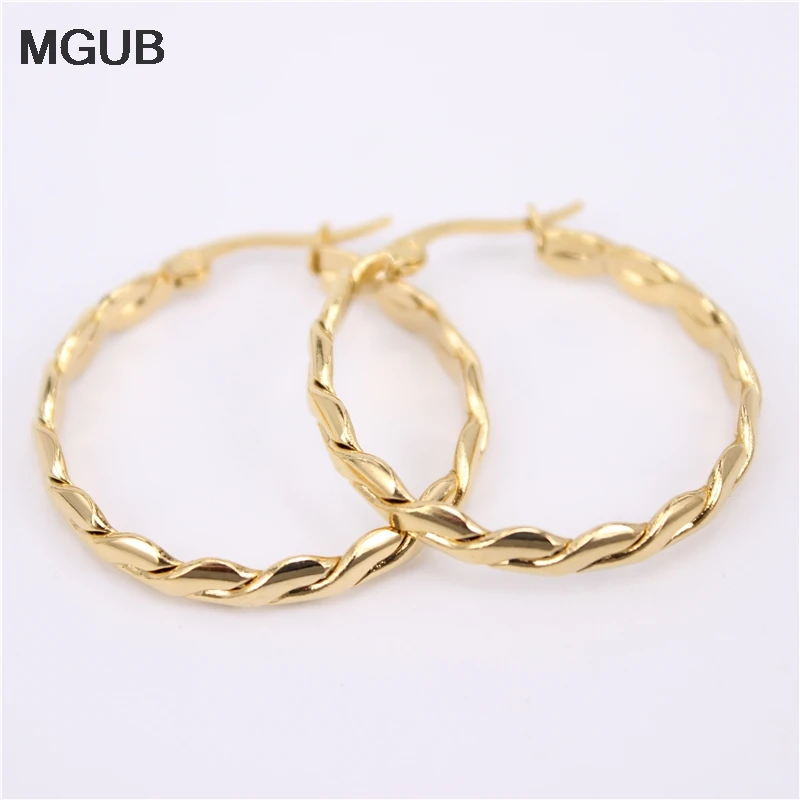 MGUB new design stainless steel fashion jewelry gold color round Hoop earrings for women LH594