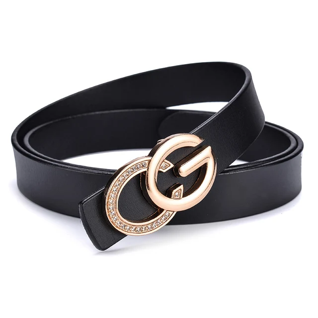 WELOVCHO Fashion CG Women's Belt Split Genuine Leather 2.3cm Diamond