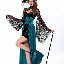 Взрослый роскошный сексуальный кружевной перспективный костюм ведьмы для Хэллоуина вечерние карнавальные ведьмы косплей Кружева Мини платье