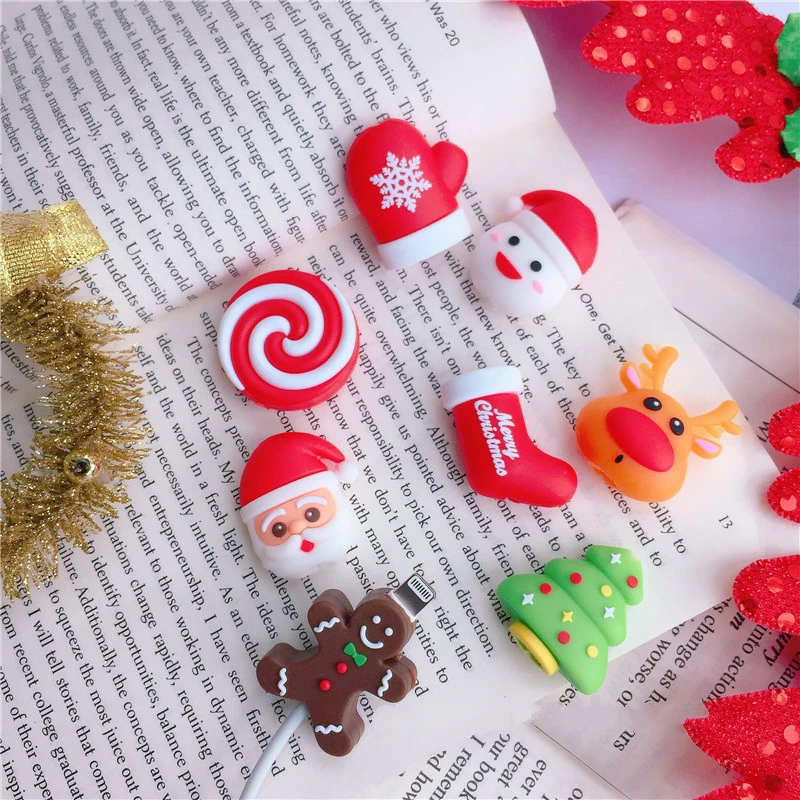 

Cable Bite Protector Winder Accessory cable biters Animal doll model cute Santa Claus for Iphone 5 6 7 8 x ipad Cable Christmas