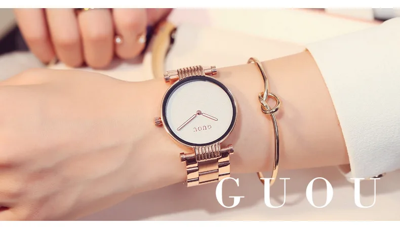 GUOU наручные часы простые модные розовое золото часы Для женщин часы Нержавеющая сталь часы Для женщин relogio feminino reloj mujer