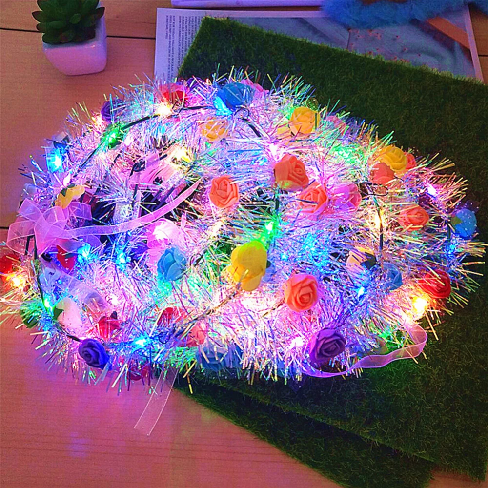 

7pcs LED Flower Crown Luminous 10 LED Flower Wreath Headband Headpiece Light up for Wedding Festival Holiday Party