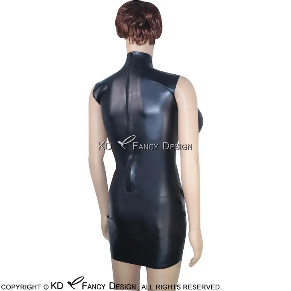 Черное сексуальное латексное платье с надувной грудью молния сзади резиновое платье Облегающий комбинезон размера плюс LYQ-0003