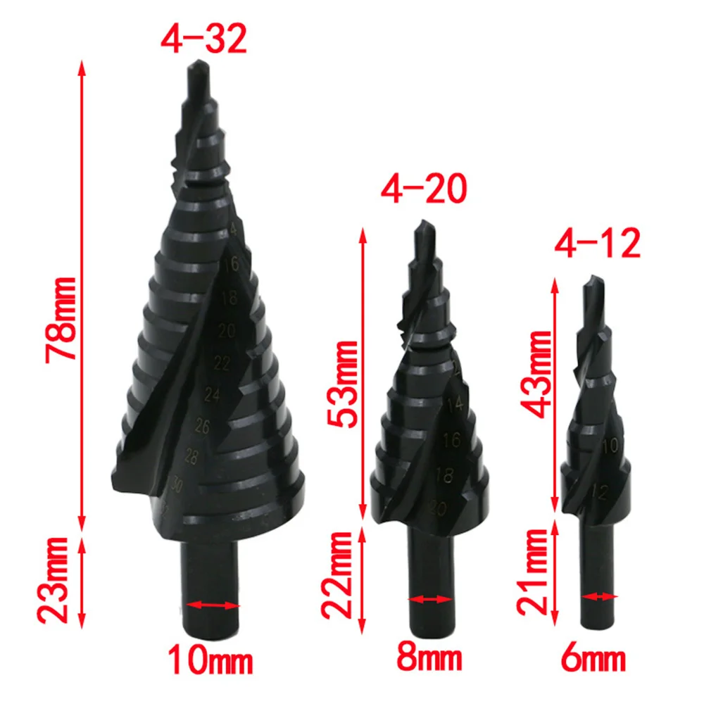 

4-32/4-20/4-12MM HSS Cobalt Step Drills Nitrogen High Speed Steel Spiral for Metal Cone Drill Bit Set Triangle Shank Hole Cutter